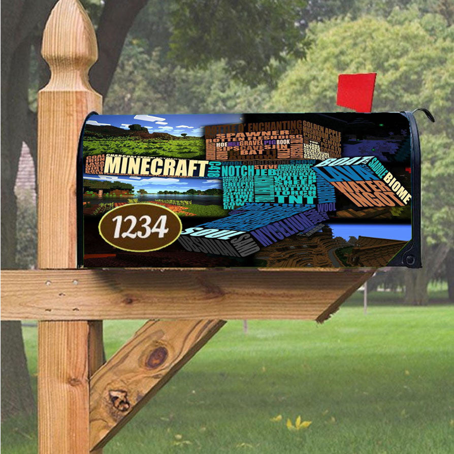 Minecraft Typography Magnetic Mailbox Cover 18" X 21" Outdoor Decor