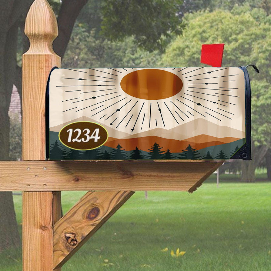 Modern Sunburst Forest Magnetic Mailbox Cover 18" X 21" Outdoor Decor