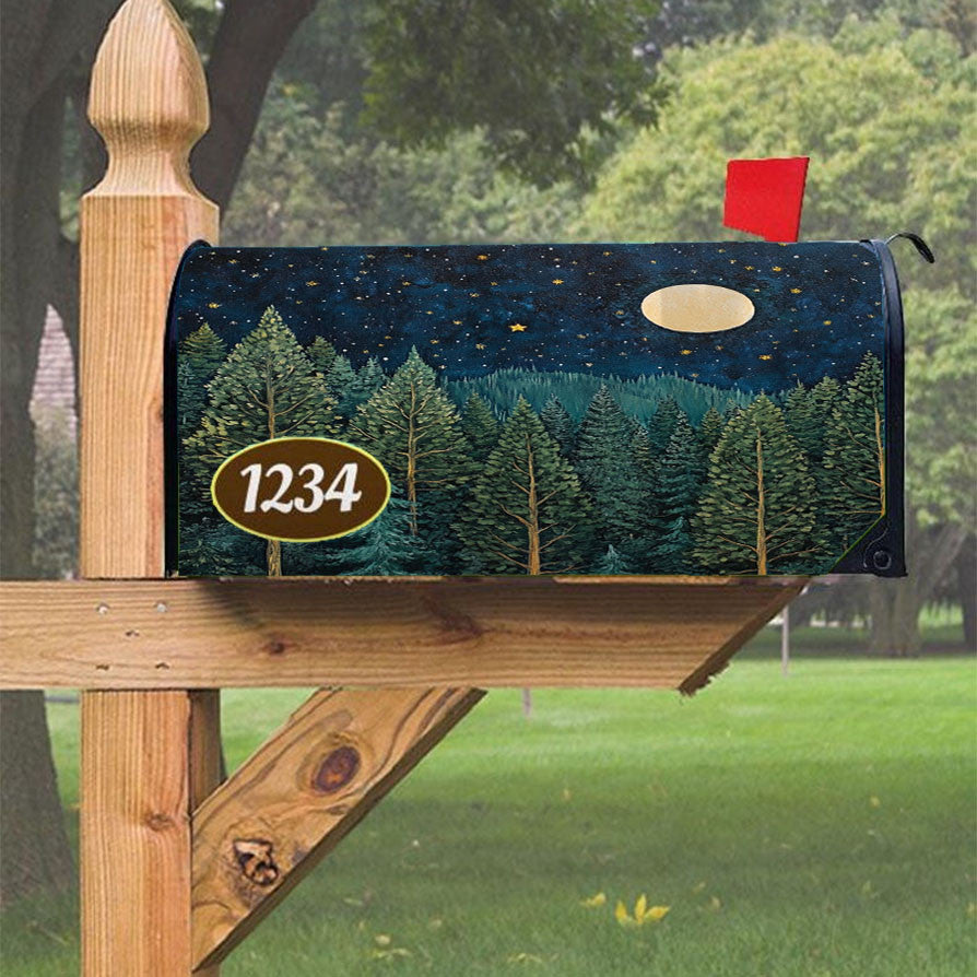Moonlit Evergreen Forest Magnetic Mailbox Cover 18" X 21" Outdoor Decor