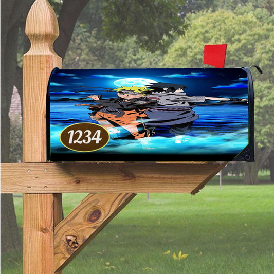 Naruto X Sasuke Fight Under Blue Moon Magnetic Mailbox Cover 18" X 21" Outdoor Decor