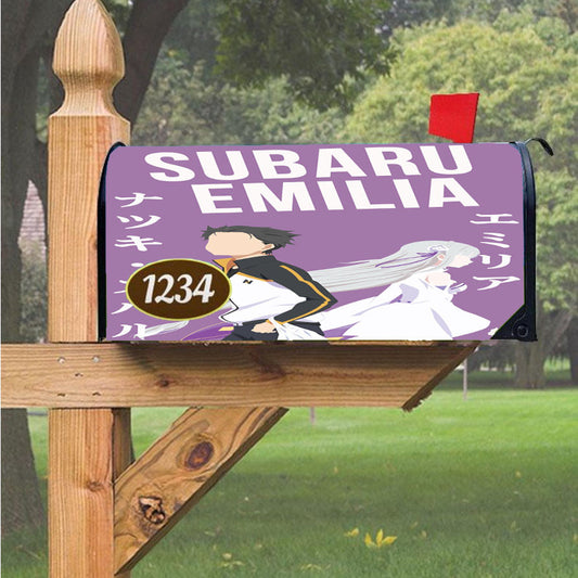 Natsuki Subaru Emilia Re-Zero Anime Magnetic Mailbox Cover 18" X 21" Outdoor Decor