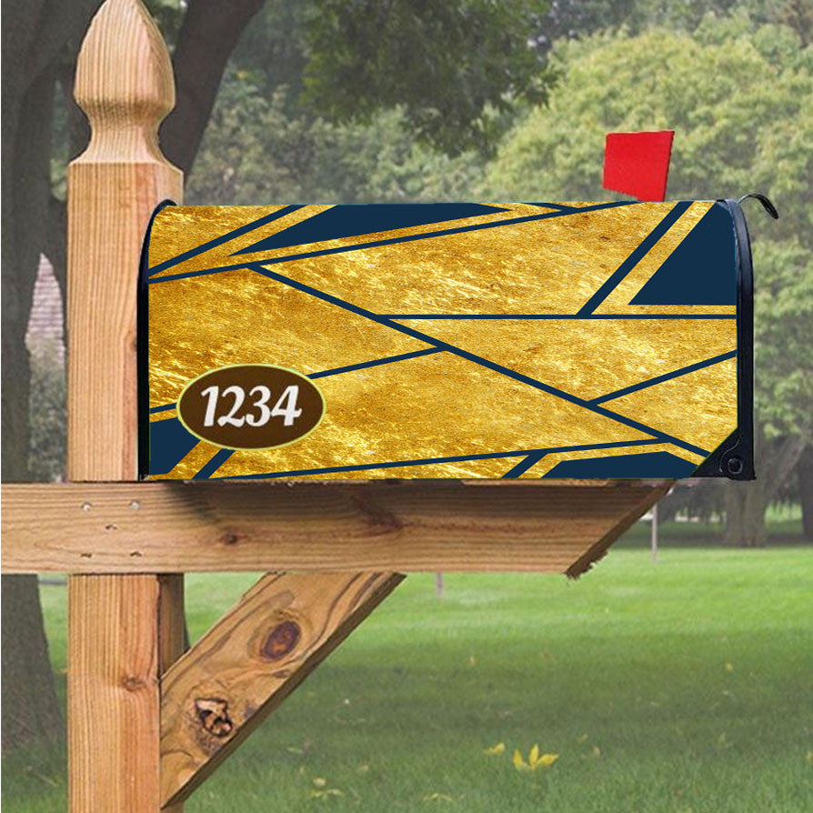 Navy Gold Abstract Triangle Geometric Magnetic Mailbox Cover 18" X 21" Outdoor Decor