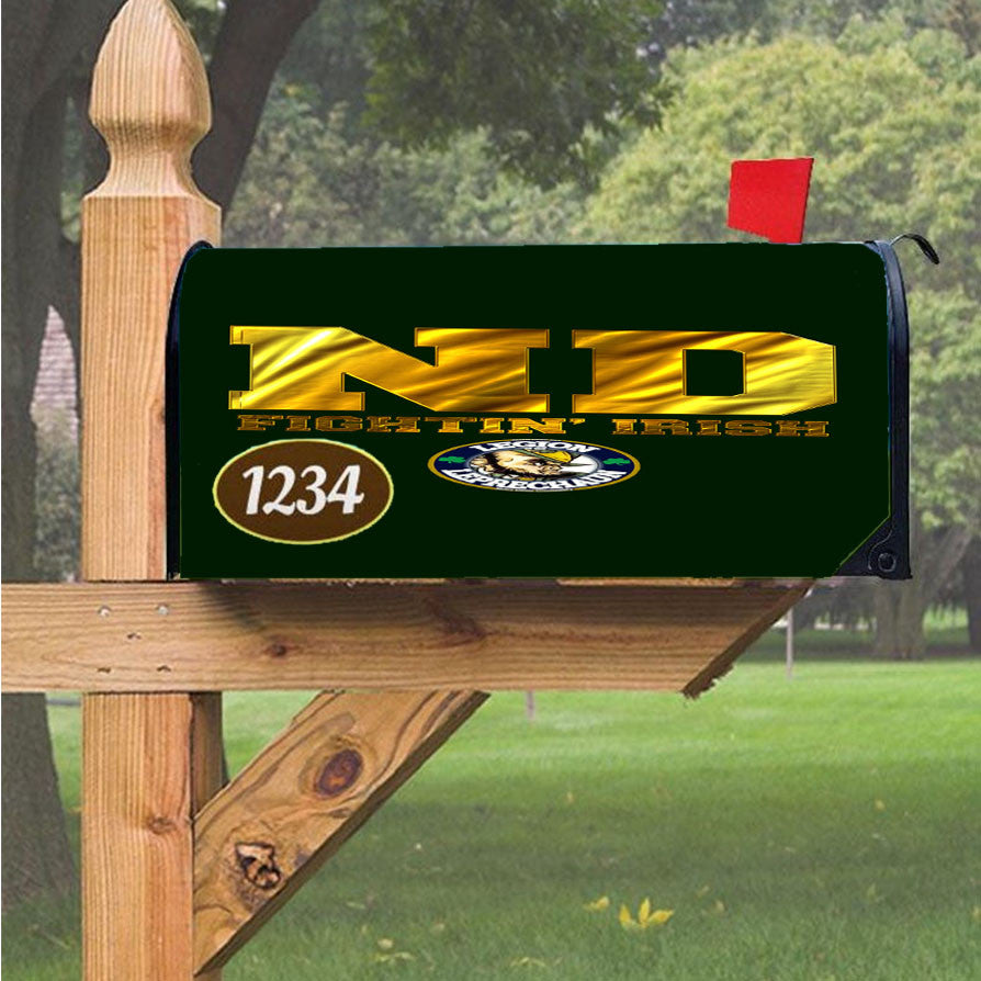 Nd Fighting Irish Gold And Green Wallpaper Magnetic Mailbox Cover 18" X 21" Outdoor Decor