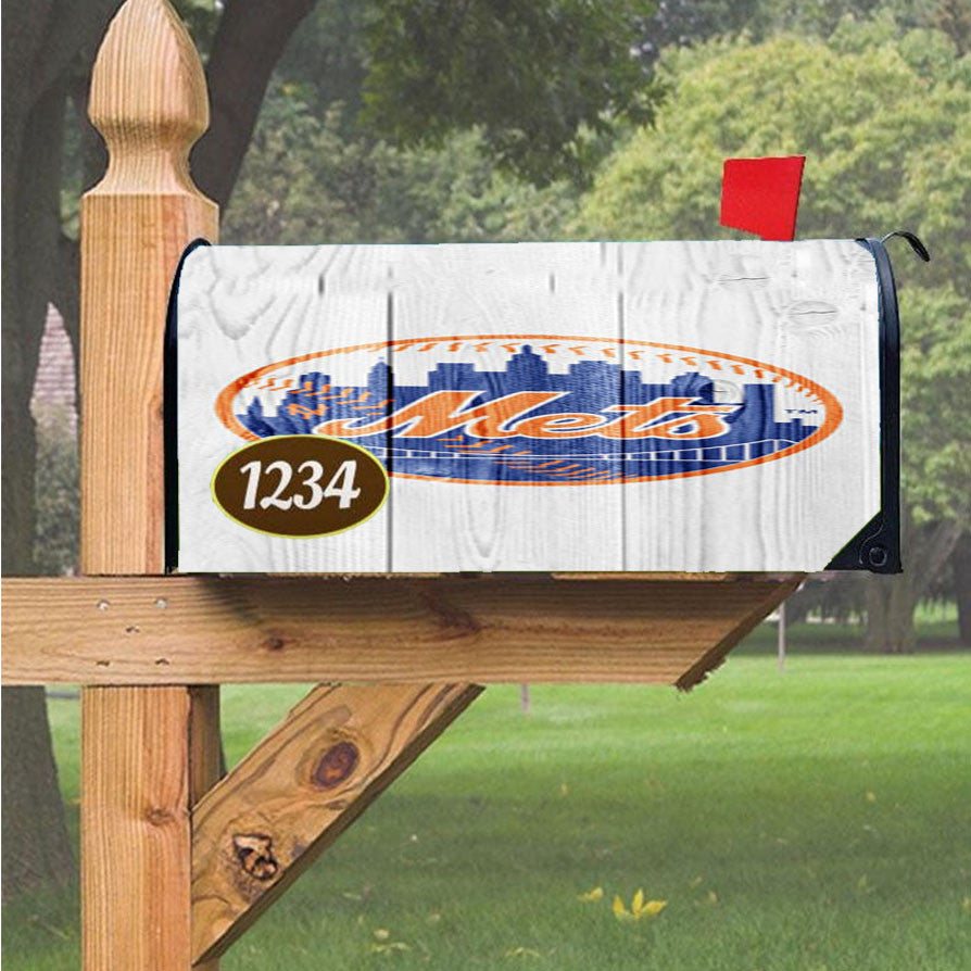 New York Mets White Wood Magnetic Mailbox Cover 18" X 21" Outdoor Decor
