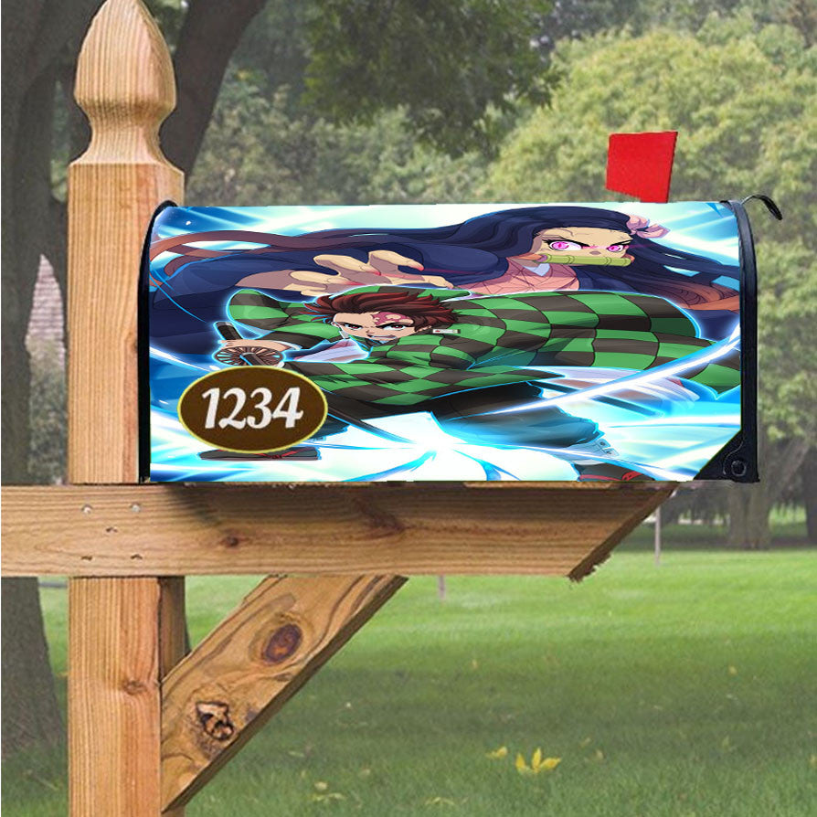 Nezuko And Tanjiro Kamado Demon Slayer Kimetsu No Yaiba Magnetic Mailbox Cover 18" X 21" Outdoor Decor