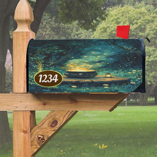 Night Forest Magic Cauldron Magnetic Mailbox Cover 18" X 21" Outdoor Decor