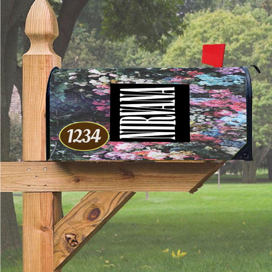 Nirvana On Floral Art, Kurt Cobain, Dave Grohl Magnetic Mailbox Cover 18" X 21" Outdoor Decor