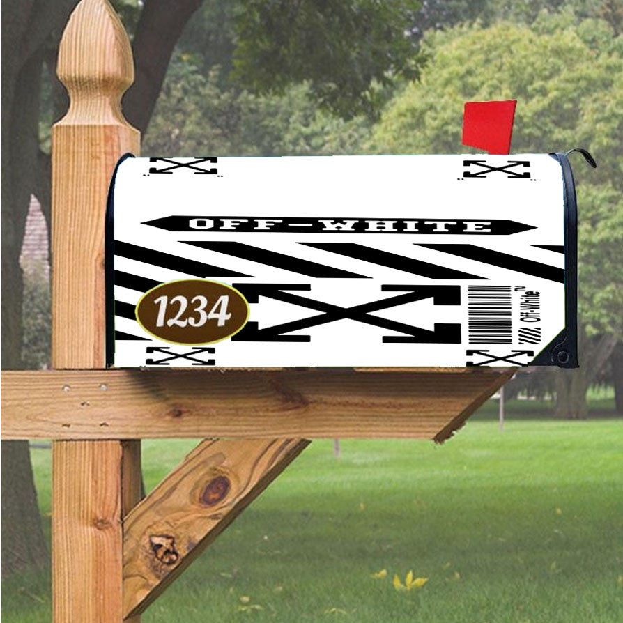 Off White Box Code White Stripe Arrow Magnetic Mailbox Cover 18" X 21" Outdoor Decor