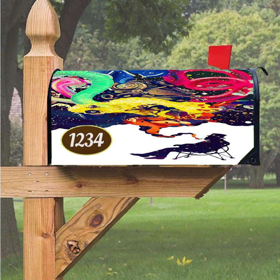 Old Man Smoking Abstract Magnetic Mailbox Cover 18" X 21" Outdoor Decor