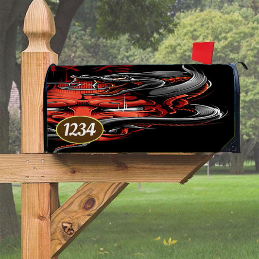 Oni Mask And Snake Pattern Magnetic Mailbox Cover 18" X 21" Outdoor Decor