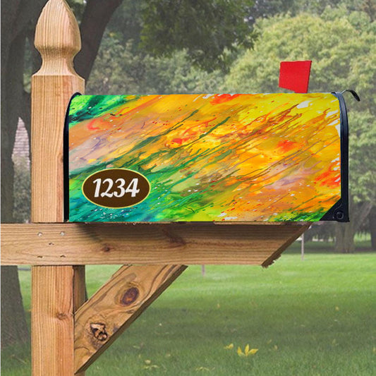 Orange And Green Crayon Abstract Painting Melted Magnetic Mailbox Cover 18" X 21" Outdoor Decor