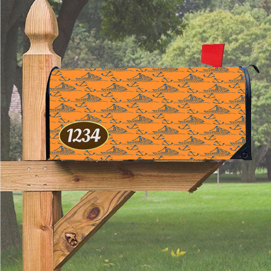 Orange Blue Sailor Ship Pattern Magnetic Mailbox Cover 18" X 21" Outdoor Decor