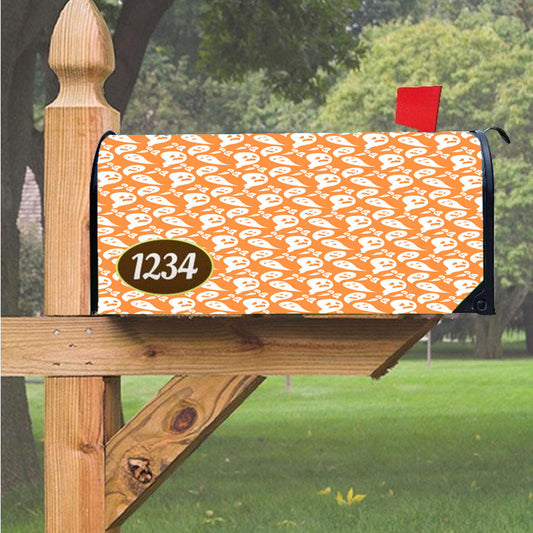 Orange Ghosts Pattern Halloween Magnetic Mailbox Cover 18" X 21" Outdoor Decor