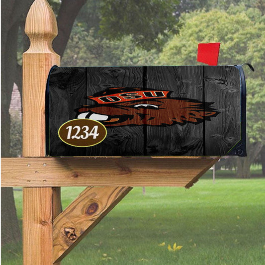 Oregon State Beavers University Logo Dark Wood Wallpaper Magnetic Mailbox Cover 18" X 21" Outdoor Decor