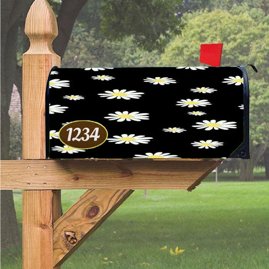 Pattern Flowers In Black Background Magnetic Mailbox Cover 18" X 21" Outdoor Decor