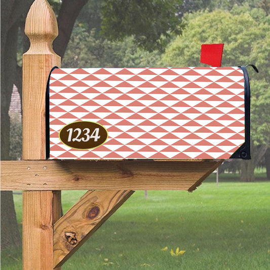 Peach And White Triangle Shape Pattern Geometric Magnetic Mailbox Cover 18" X 21" Outdoor Decor