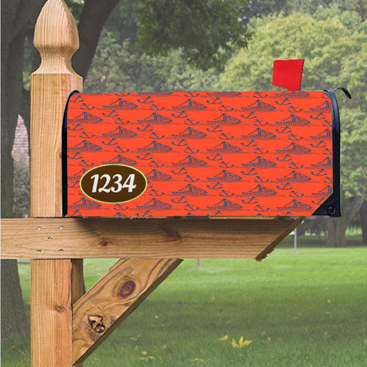 Peach Blue Sailor Ship Pattern Magnetic Mailbox Cover 18" X 21" Outdoor Decor