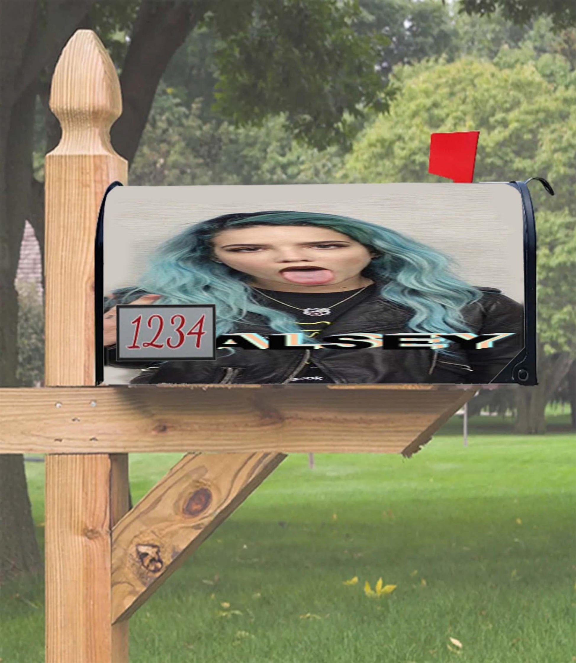 Halsey Blue Hair Mailbox Cover