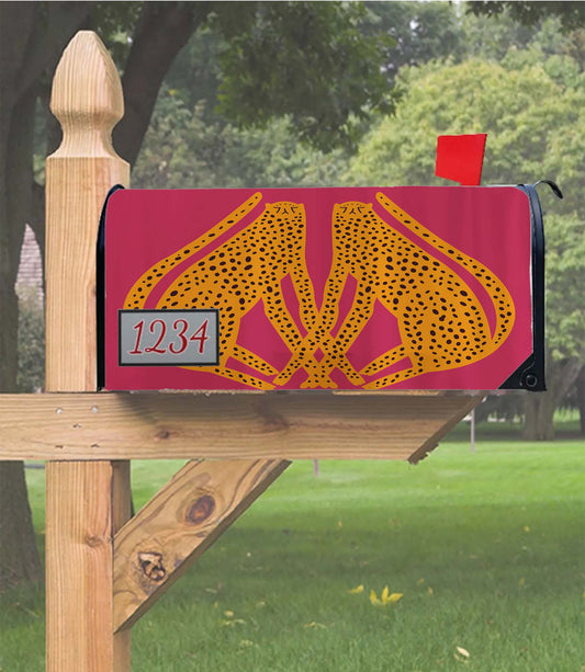 Hand Drawn Cute Leopards Hot Pink Mailbox Cover
