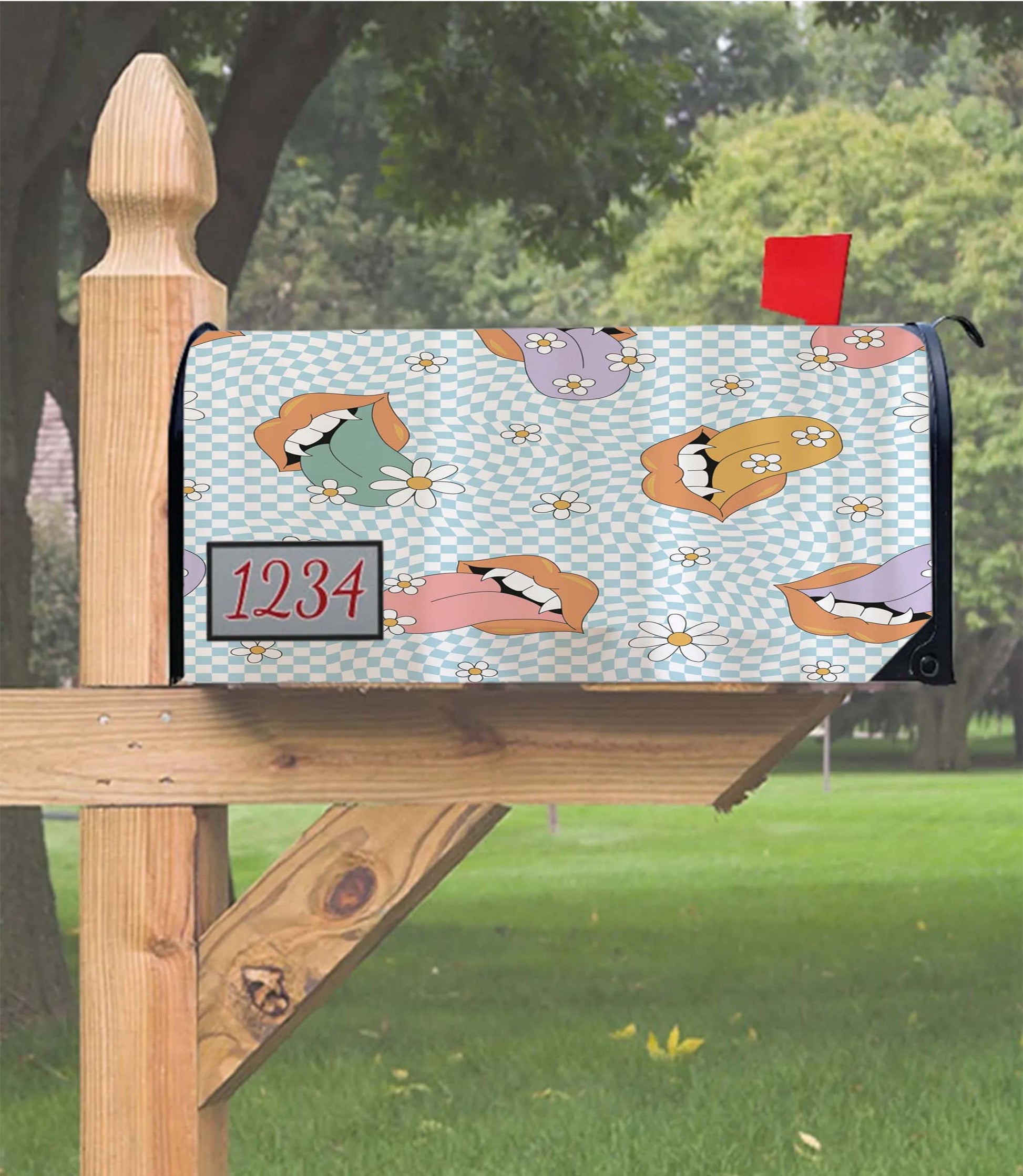 Handdrawn Floral Vampy Lip Art Mailbox Cover