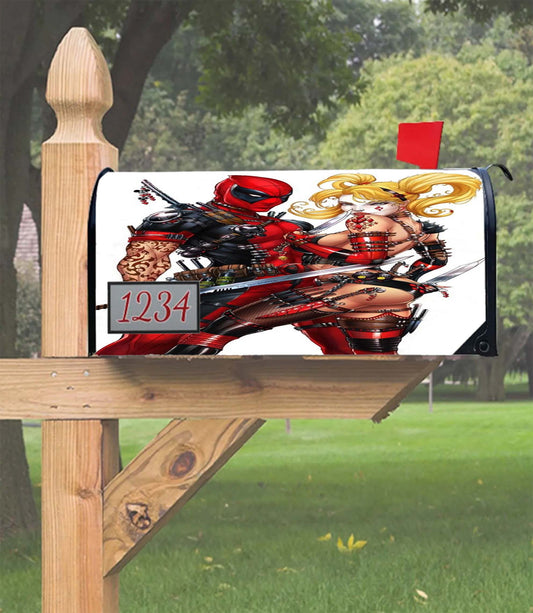 Harley Quinn And Deadpool Mailbox Cover