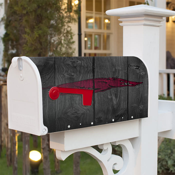 Arkansas Razorbacks Hogs Logo Dark Wood Wallpaper Magnetic Mailbox Cover 18" X 21" Outdoor Decor