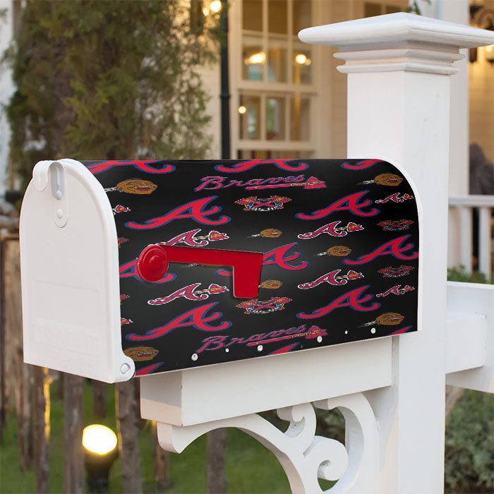 Atlanta Braves Logo Pattern Black Magnetic Mailbox Cover 18" X 21" Outdoor Decor