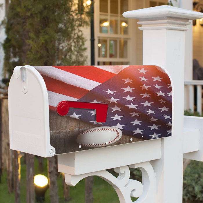 Baseball Ball And Flag Magnetic Mailbox Cover 18" X 21" Outdoor Decor
