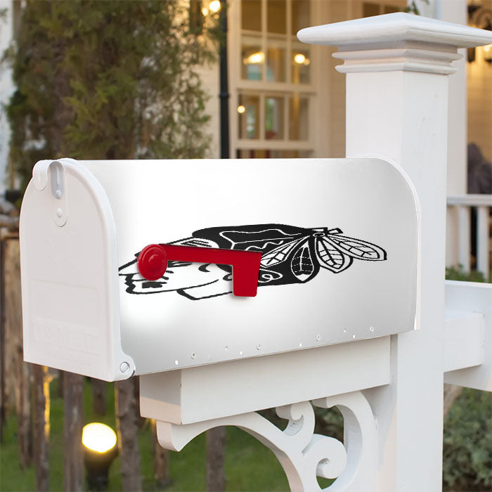 Black White Chicago Blackhawks Logo Magnetic Mailbox Cover 18" X 21" Outdoor Decor