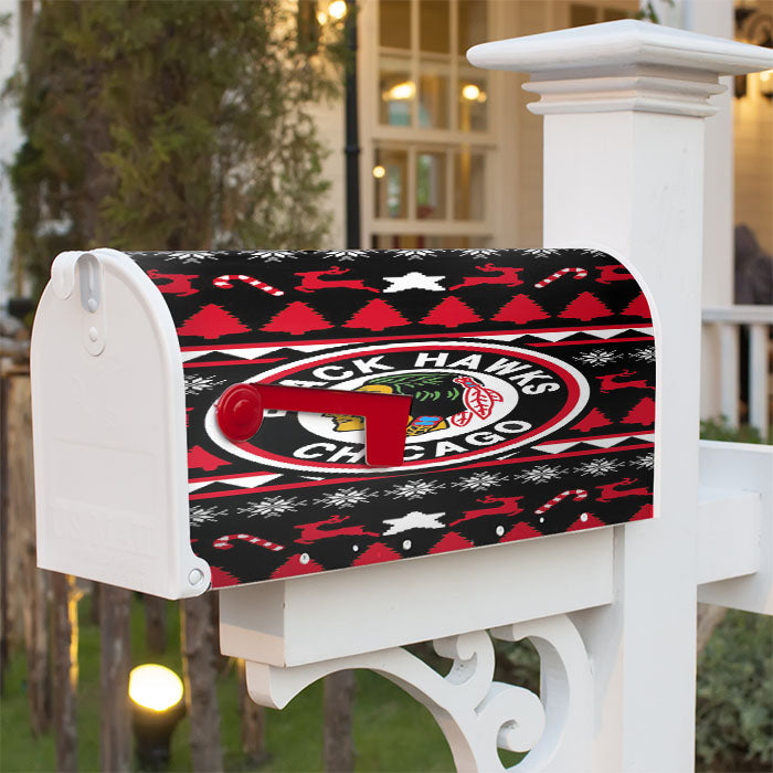 Blackhawks Chicago Christmas Winter Sweater Magnetic Mailbox Cover 18" X 21" Outdoor Decor