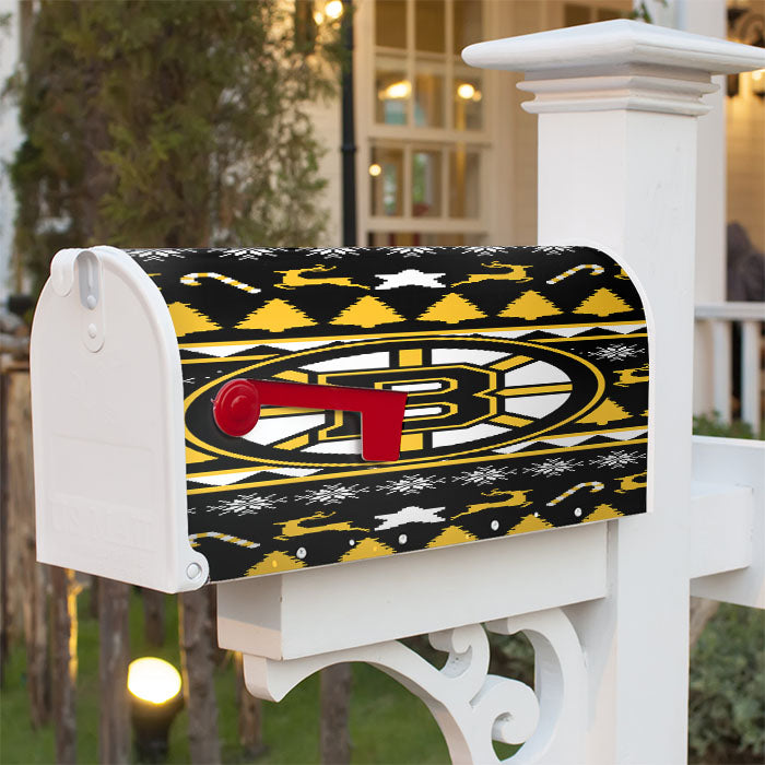 Boston Bruins Christmas Sweater Magnetic Mailbox Cover 18" X 21" Outdoor Decor