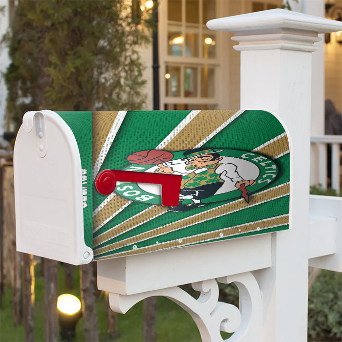 Boston Celtics Stripe Wallpaper Magnetic Mailbox Cover 18" X 21" Outdoor Decor