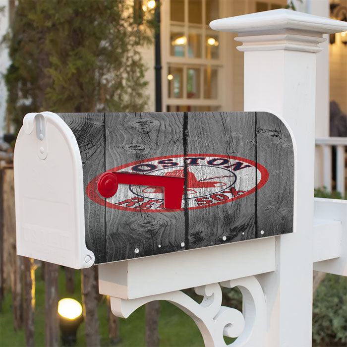 Boston Red Sox Logo Dark Wood Wallpaper Magnetic Mailbox Cover 18" X 21" Outdoor Decor
