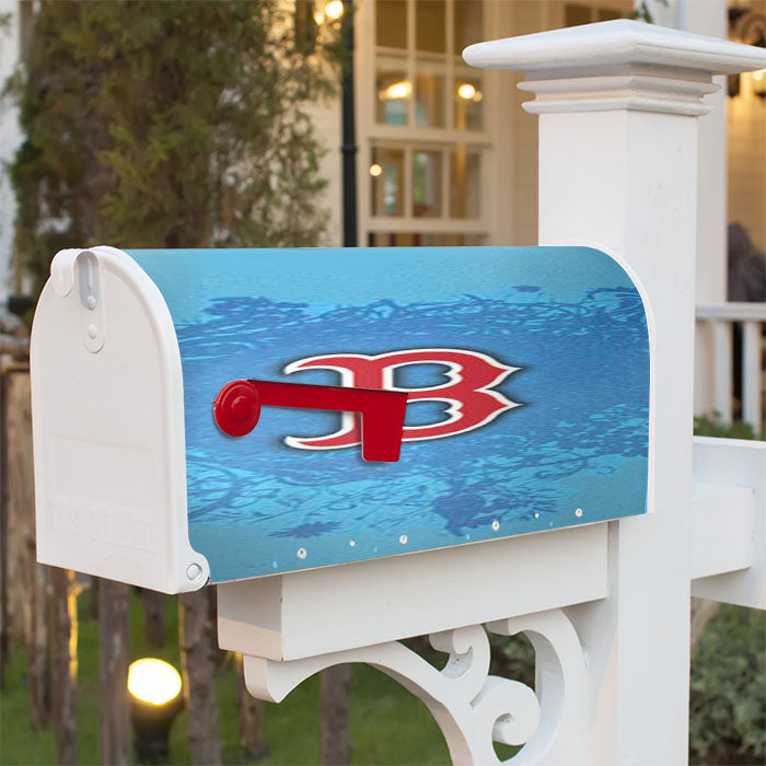 Boston Red Sox Logo On Blue Blur Magnetic Mailbox Cover 18" X 21" Outdoor Decor