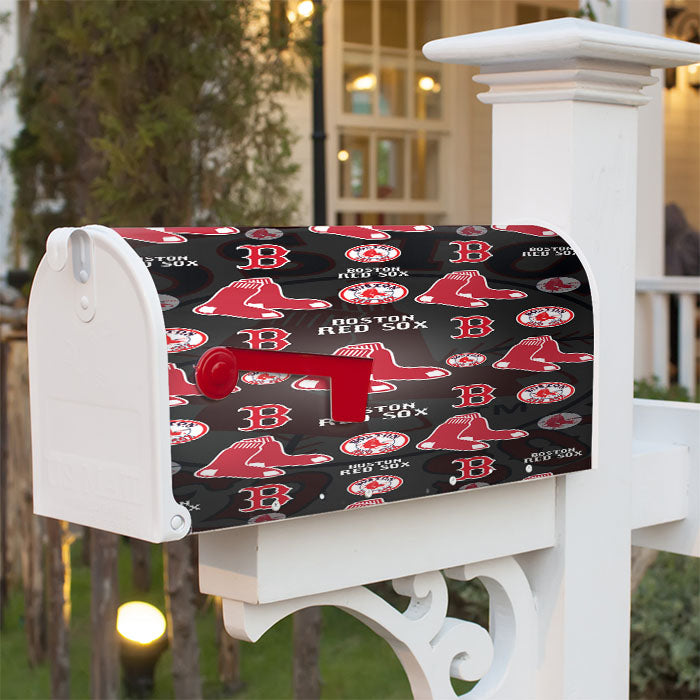 Boston Red Sox Logo Pattern Black Magnetic Mailbox Cover 18" X 21" Outdoor Decor
