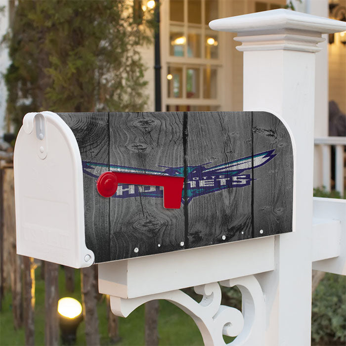 Charlotte Hornets Nba Logo Dark Wood Wallpaper Magnetic Mailbox Cover 18" X 21" Outdoor Decor