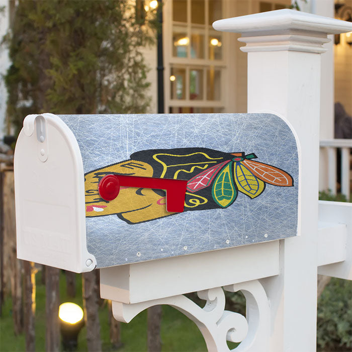 Chicago Blackhawks Ice Texture Logo Wallpaper Magnetic Mailbox Cover 18" X 21" Outdoor Decor