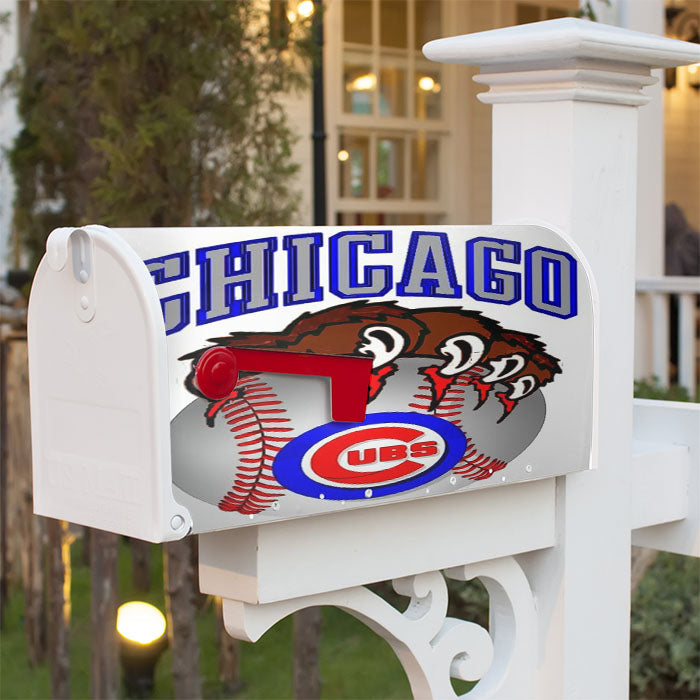 Chicago Cubs Baseball Bear Hand Magnetic Mailbox Cover 18" X 21" Outdoor Decor