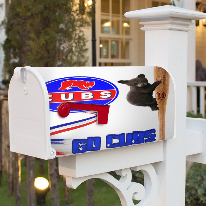 Chicago Cubs Bear And Baseball Club Team Magnetic Mailbox Cover 18" X 21" Outdoor Decor