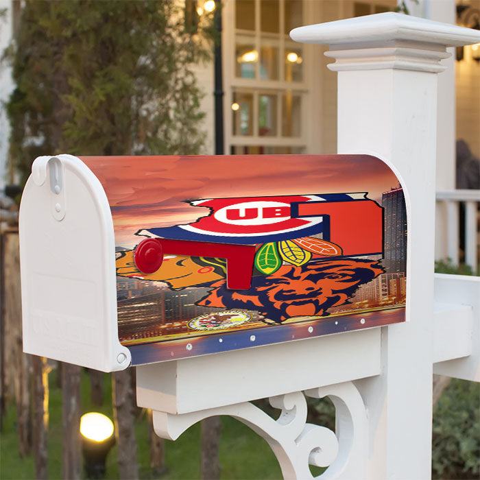 Chicago Cubs Bears Blackhawks 1 Magnetic Mailbox Cover 18" X 21" Outdoor Decor