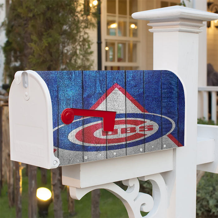 Chicago Cubs In Wood Background Magnetic Mailbox Cover 18" X 21" Outdoor Decor