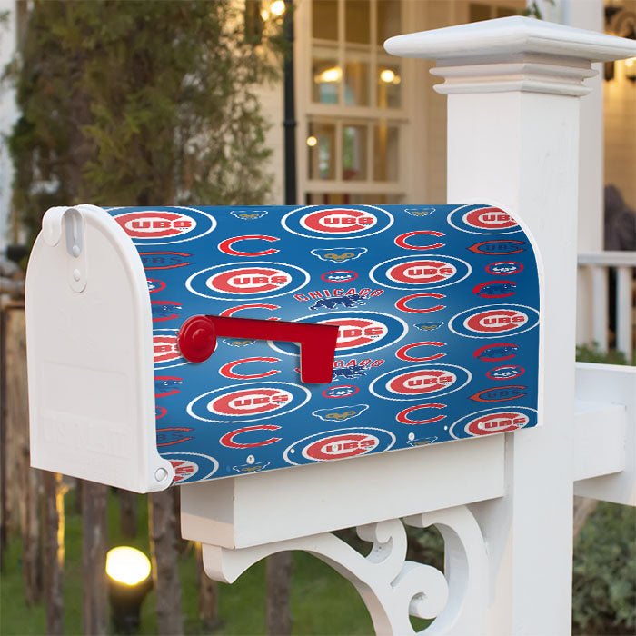 Chicago Cubs Logo Pattern Blue Magnetic Mailbox Cover 18" X 21" Outdoor Decor