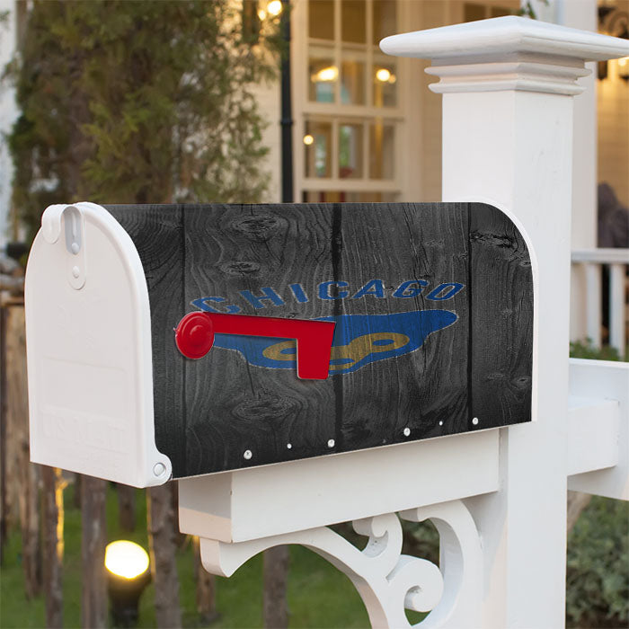 Chicago Cubs Mlb Logo Dark Wood Wallpaper Magnetic Mailbox Cover 18" X 21" Outdoor Decor