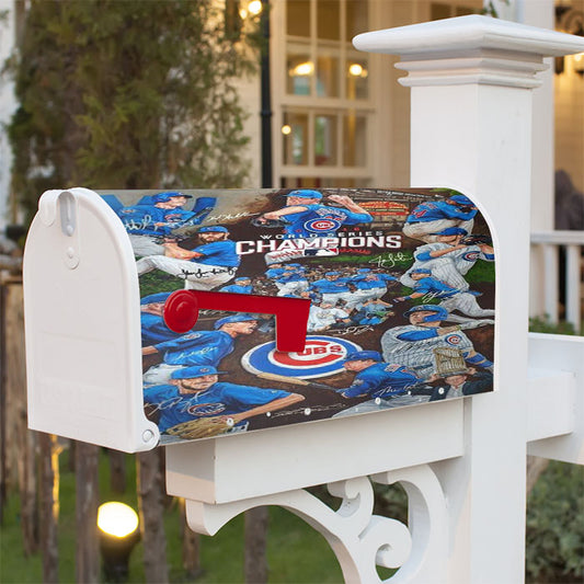 Chicago Cubs Pattern Player Magnetic Mailbox Cover 18" X 21" Outdoor Decor