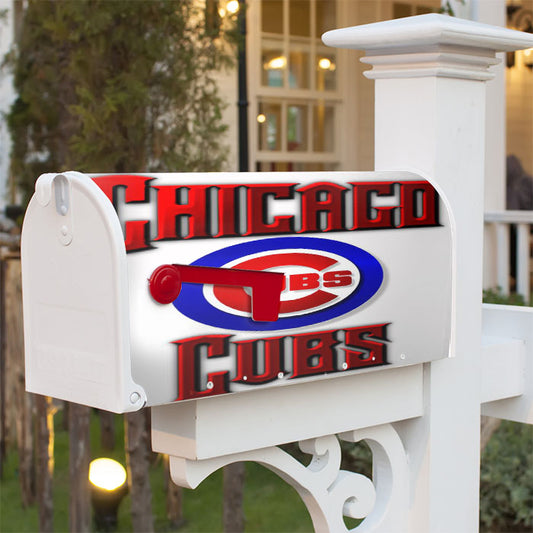 Chicago Cubs Red Text Chrome Magnetic Mailbox Cover 18" X 21" Outdoor Decor