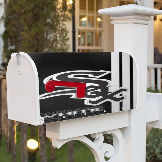 Chicago White Sox Baseball Black White Magnetic Mailbox Cover 18" X 21" Outdoor Decor