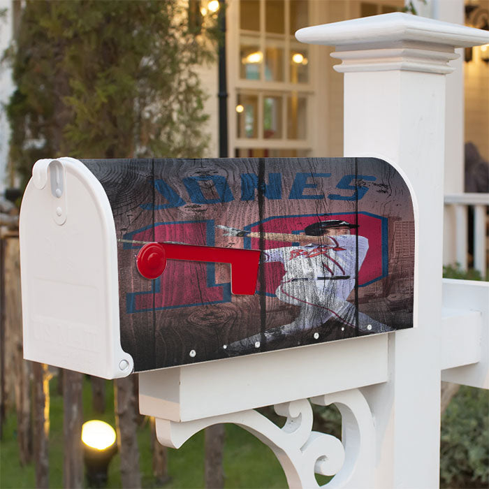 Chip Jones Mlb 10 Dark Wood Wallpaper Magnetic Mailbox Cover 18" X 21" Outdoor Decor