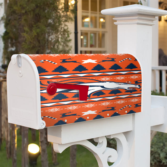 Denver Broncos Christmas Sweater Magnetic Mailbox Cover 18" X 21" Outdoor Decor