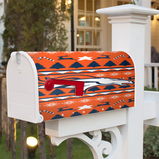 Denver Broncos Christmas Sweater Magnetic Mailbox Cover 18" X 21" Outdoor Decor