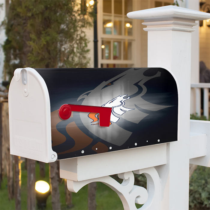Denver Broncos Emblem And Silhouette Flag Magnetic Mailbox Cover 18" X 21" Outdoor Decor